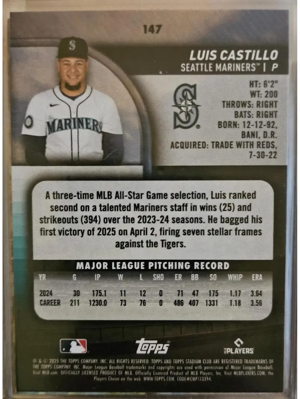 Luis Castillo [Light Blue] #147 2025 Topps Stadium Club